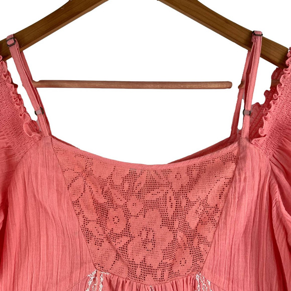 Free People Pink Hand Embroidered Cold Shoulder Tunic Dress Size Small EUC - Picture 7 of 9